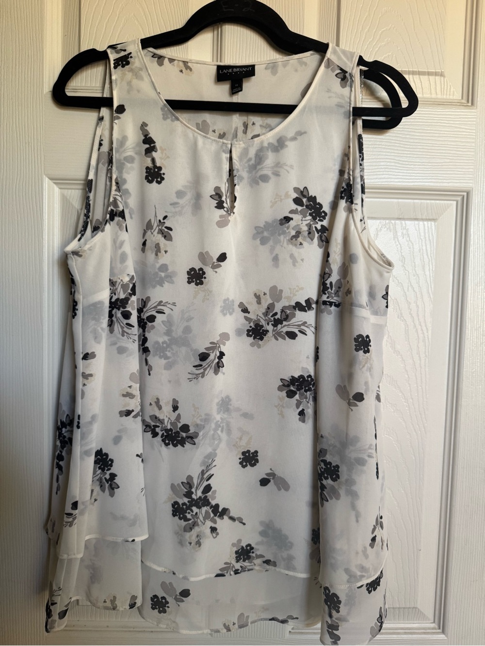 Lane Bryant White Floral Layered Sleeveless Top, Size 14